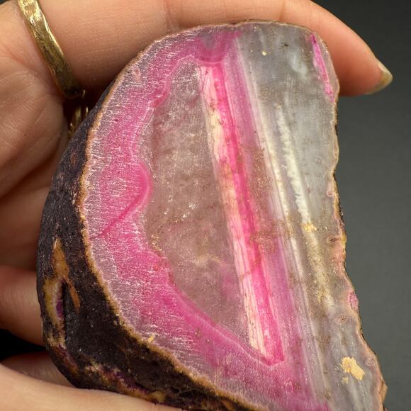 Natural Sliced Agate Gemstone Rock Pink and White Crystal Semi Polished - Picture 13 of 14